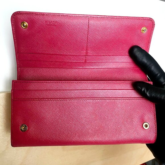 Prada Pink Saffiano Leather Flap Long Wallet with Bow - Picture 2 of 11